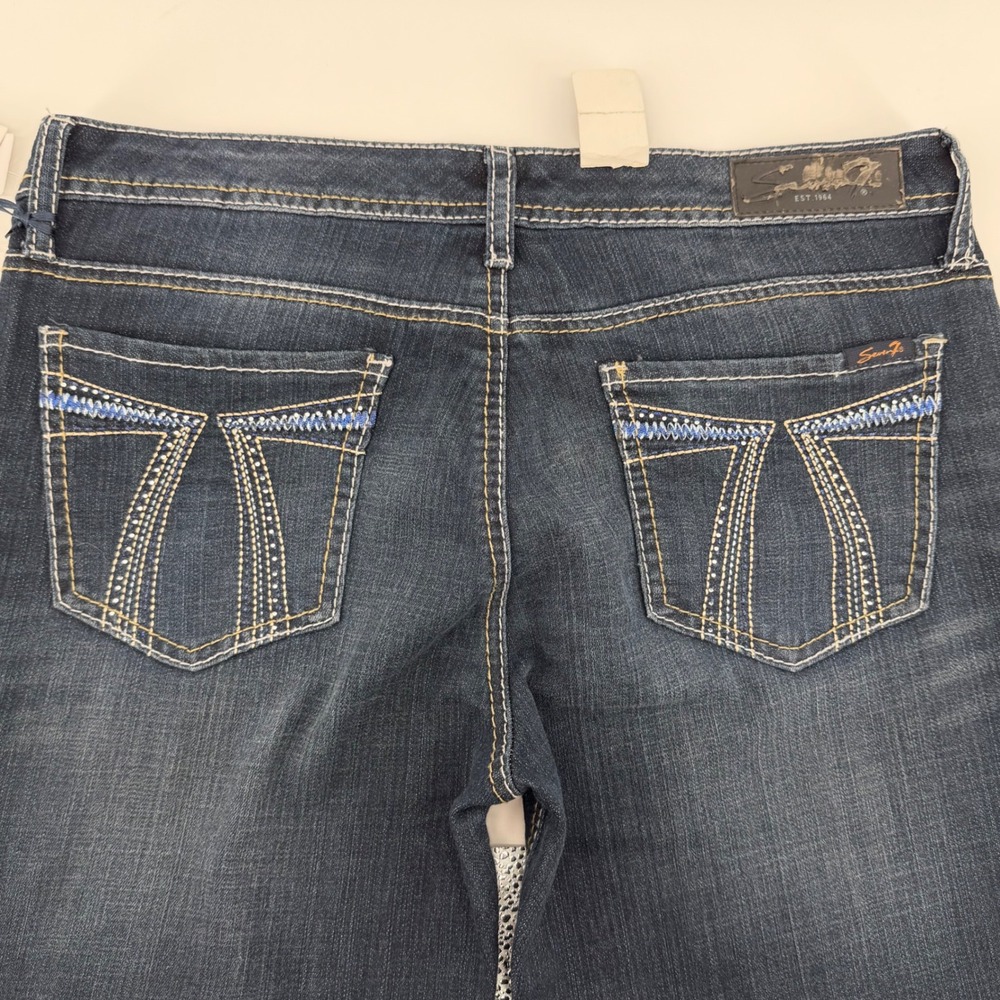 Seven7 Premium Denim Flare Jeans Dark Wash Blue Embroidered Pockets 16/32 NWT